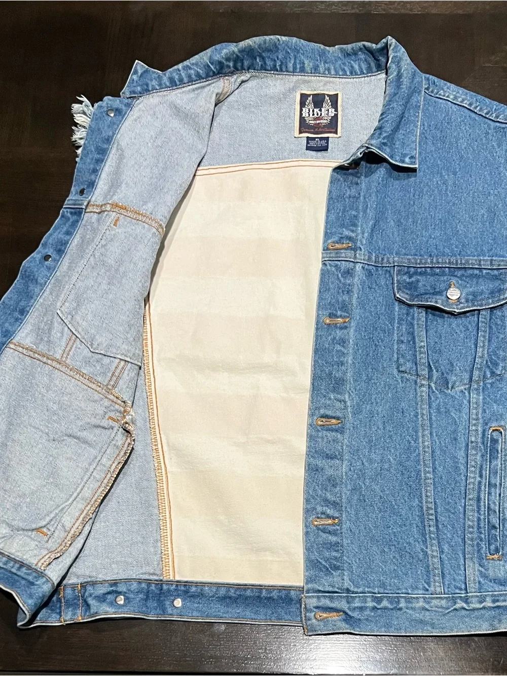 Harley-Davidson Biker Blues XL Denim Sleeveless Vest Frayed Sleeves USA Flag